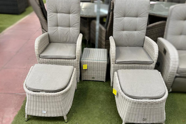 Burbage 2 Seater Reclining Rattan Bistro Set in Latte Burbage 2 Seater Reclining Rattan Bistro Set in Latte
