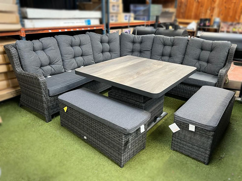 Larne Rattan Corner Sofa Set in Stone Grey