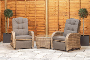 Burbage Rocking & Reclining Rattan Bistro Set in Cappuccino Brown Burbage Rocking & Reclining Rattan Bistro Set in Cappuccino Brown