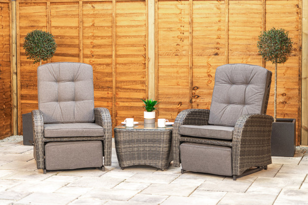 Burbage Rocking & Reclining Rattan Bistro Set in Stone Grey Burbage Rocking & Reclining Rattan Bistro Set in Stone Grey