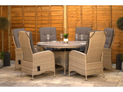 Burbage 6 Seater Round Reclining Dining Set in Silver Grey Rattan