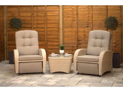 Burbage Rocking & Reclining Rattan Bistro Set in Latte