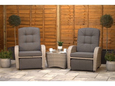 Burbage Rocking & Reclining Rattan Bistro Set in Silver Grey