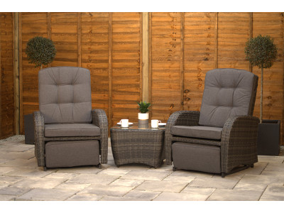 Burbage Rocking & Reclining Rattan Bistro Set in Stone Grey