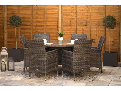 Sapcote 6 Seater Round Dining Set in Dark Grey Rattan