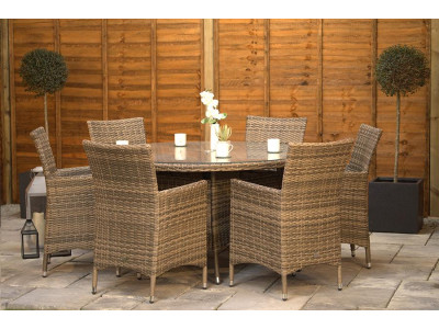 Sapcote 6 Seater Round Dining Set in Brown Rattan