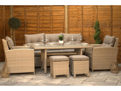 Sapcote Modular Lounge Dining Set in Natural Rattan