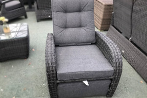 Reclining Rattan Chair + Built in Footrest in Stone Grey