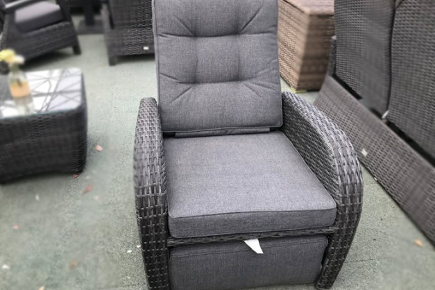Reclining Rattan Chair + Built in Footrest in Stone Grey