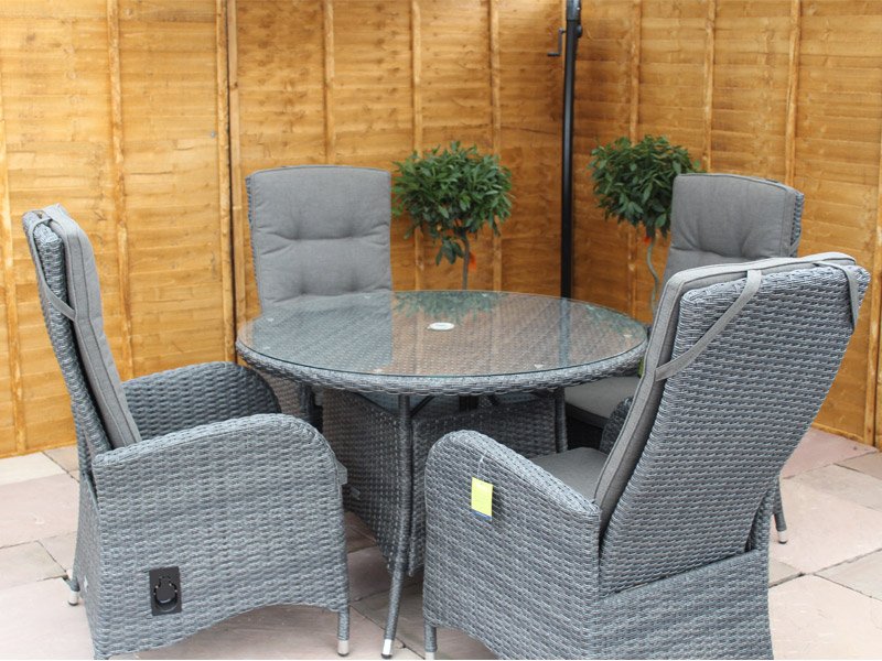 round rattan dining set with reclining chairs stone grey | garden