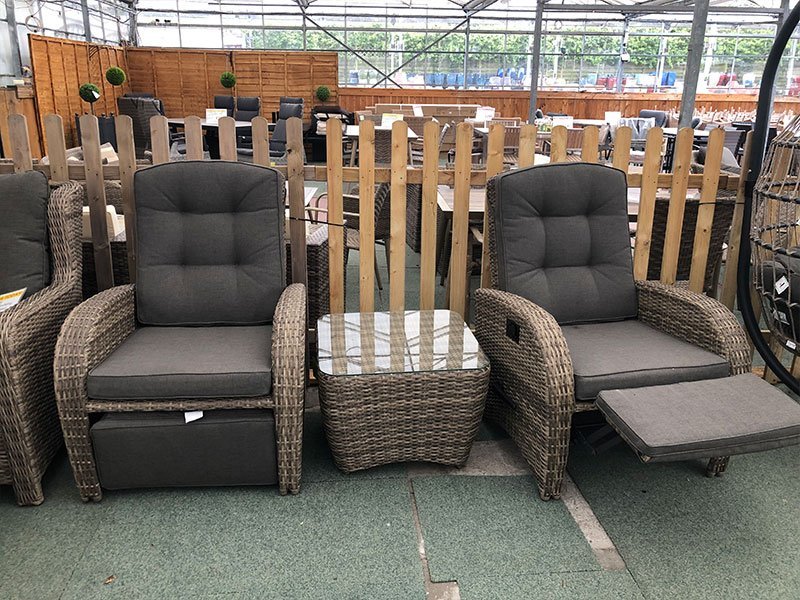 Brown Reclining Rattan Bistro Set + Footrest - Garden ...