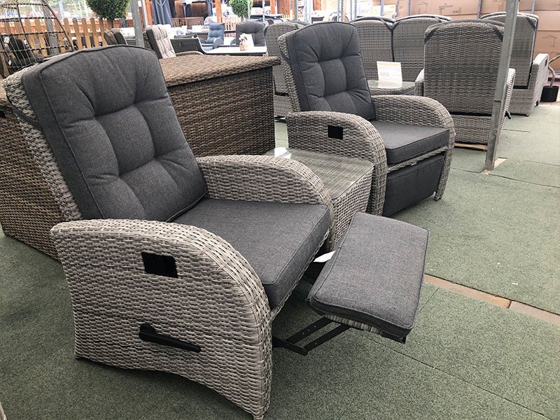 Silver Grey Reclining Rattan Bistro Set + Footrest - Garden Furniture UK