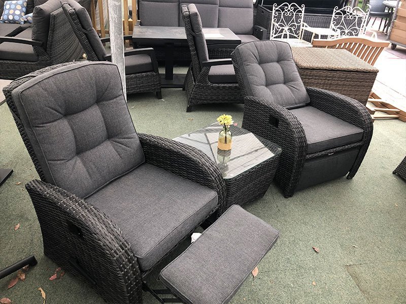 Grey Reclining Rattan Bistro Set + Footrest - Garden ...