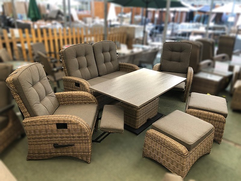 Reclining Rattan Sofa Set in Cappuccino Rattan ...
