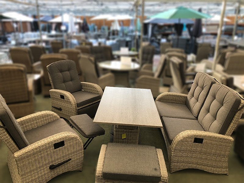 Reclining Rattan Sofa Set In Silver Grey Adjustable Table Reclining Rattan Sofa Set In Silver, Reclining Rattan Outdoor Furniture