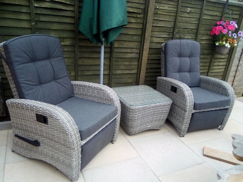 Silver Grey Reclining Rattan Bistro Set + Footrest - Garden Furniture UK