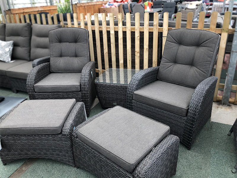 Reclining bistro store set with footstools