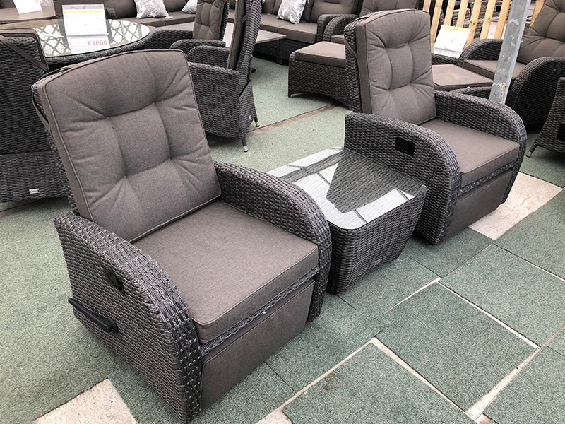 Reclining Rattan Bistro Set with Rocking Armchairs - Garden Furniture UK