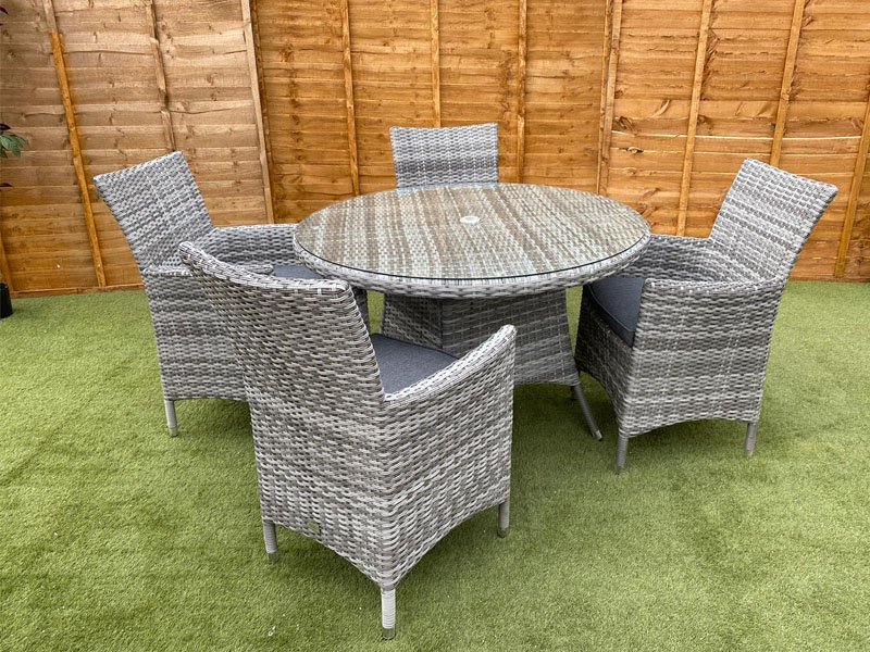 Sarasota 4 Seater Round Dining Set Grey, Round Dining Table And Chairs For 4 Uk Size