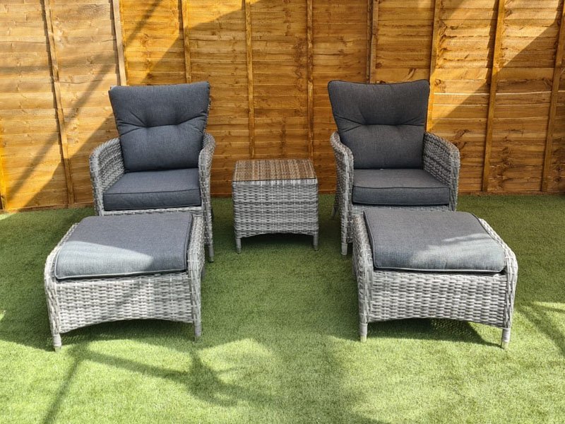 Grey rattan reclining garden chairs deals