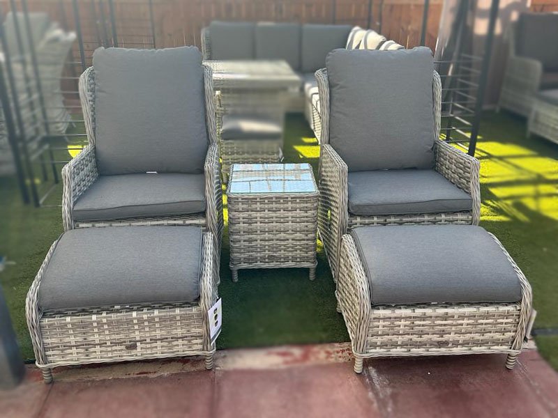 Rutland 2 Seater Reclining Rattan Companion Set in Grey