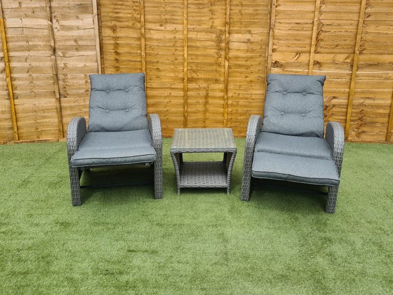 Reclining Rattan Leo Bistro Set + Built in Footrests - Garden Furniture UK