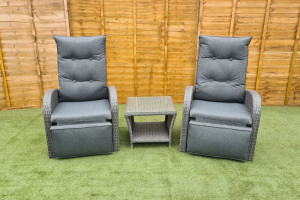 Burton Reclining Rattan Bistro Set + Built in Footrests Burton Reclining Rattan Bistro Set + Built in Footrests