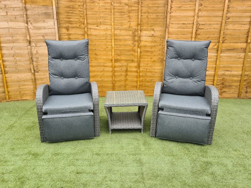 Reclining Rattan Leo Bistro Set Built in Footrests