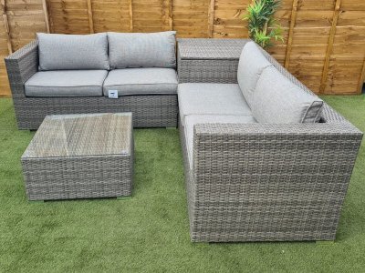 Ashby Corner Sofa Set + Storage in Grey Rattan