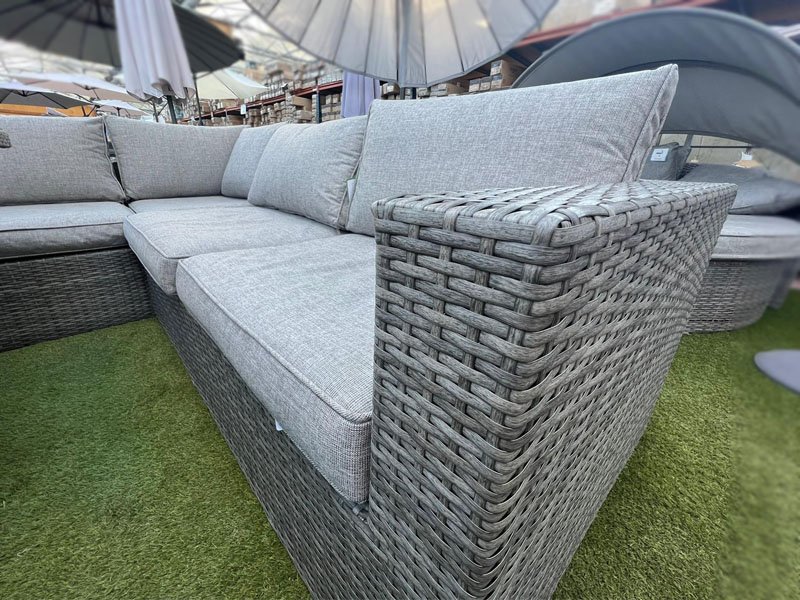 Ashby Corner Sofa Set Height Adjustable Table in Grey Rattan