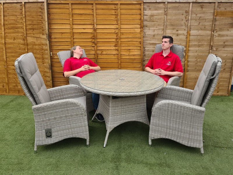 Albury 4 Seater Round Reclining Rattan Dining Set in Latte