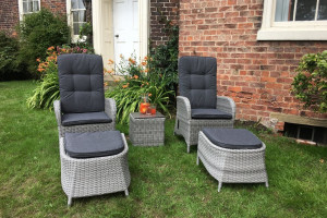 Burbage 2 Seater Reclining Rattan Bistro Set in Silver Grey Burbage 2 Seater Reclining Rattan Bistro Set in Silver Grey