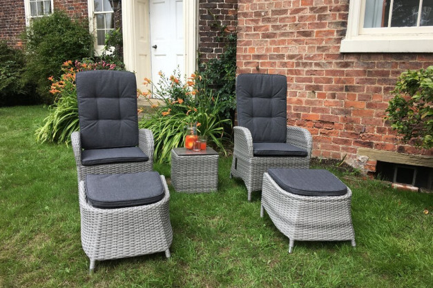 Burbage 2 Seater Reclining Rattan Bistro Set in Silver Grey Burbage 2 Seater Reclining Rattan Bistro Set in Silver Grey