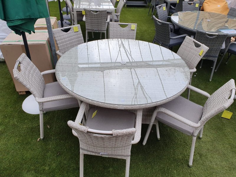 Seater Tulip Rattan Dining Set In Latte, 6 Seater Round Dining Table And Chairs Uk