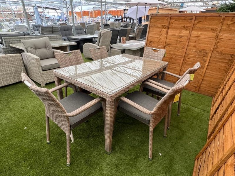 6 Seater Tulip Rectangular Rattan Dining Set in Cappuccino