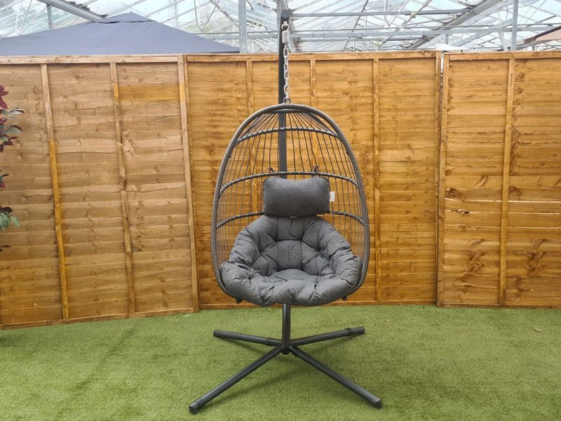 Rattan effect Hanging Foldable Garden Egg Cocoon Chair Grey