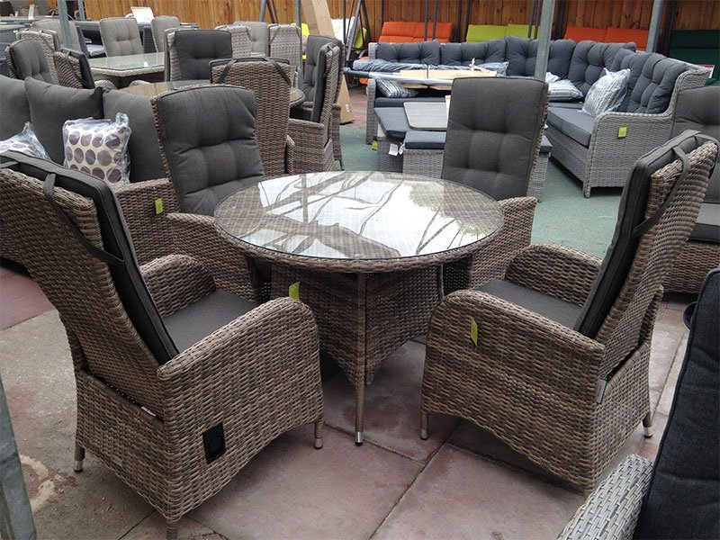 Cappuccino Rattan Dining Set + Reclining Chairs