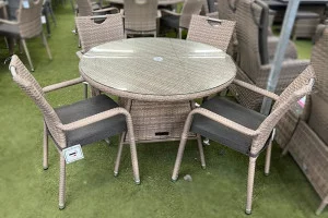Sharnford Stacking 4 Seater Rattan Dining Set in Cappuccino Sharnford Stacking 4 Seater Rattan Dining Set in Cappuccino