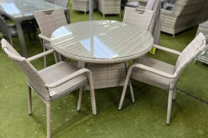 Sharnford Stacking 4 Seater Rattan Dining Set in Latte Sharnford Stacking 4 Seater Rattan Dining Set in Latte