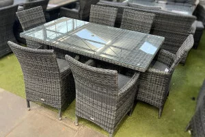 Sapcote 6 Seater Rectangular Dining Set in Dark Grey Rattan Sapcote 6 Seater Rectangular Dining Set in Dark Grey Rattan