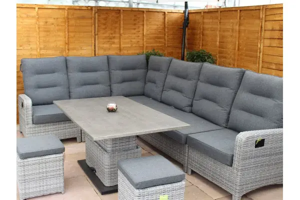 Large Reclining Rattan Corner Sofa Set - Silver Grey