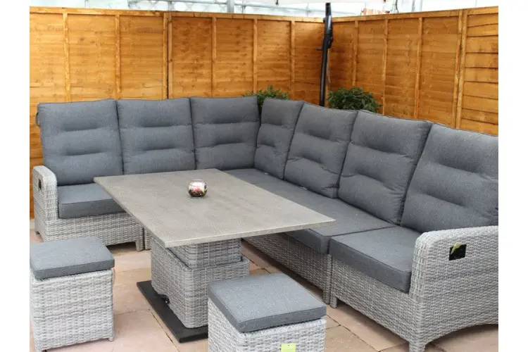 Large Reclining Rattan Corner Sofa Set - Silver Grey