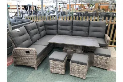 Large Reclining Rattan Corner Sofa Set - Cappuccino