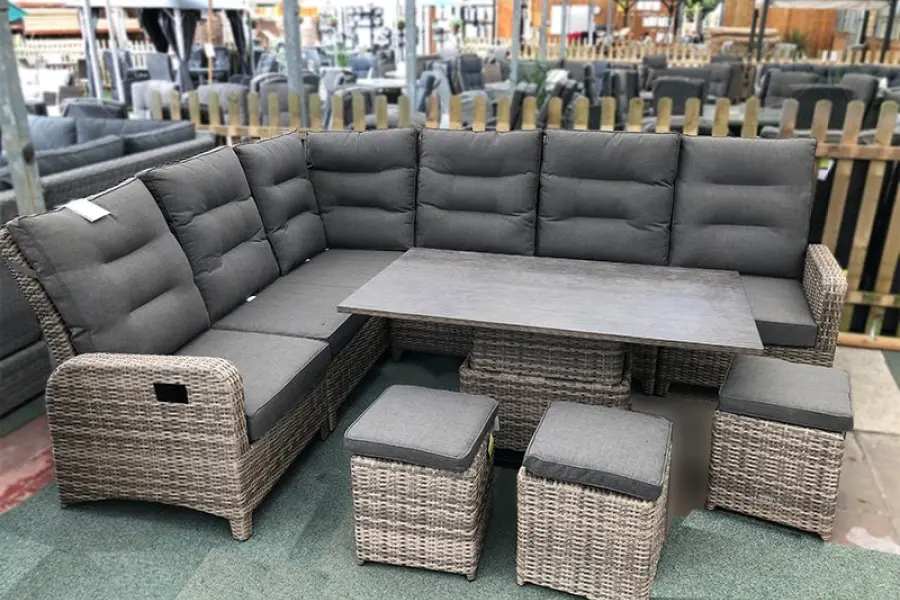 #AskGFUK for Large Reclining Rattan Corner Sofa Set - Cappuccino