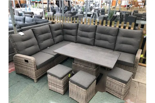 Large Reclining Rattan Corner Sofa Set - Cappuccino