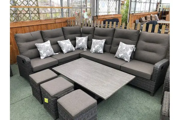 Large Reclining Rattan Corner Sofa Set - Stone Grey