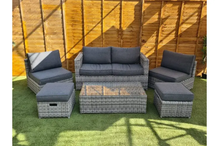 Sapcote 6pc Hideaway Lounge Set in Grey Rattan 