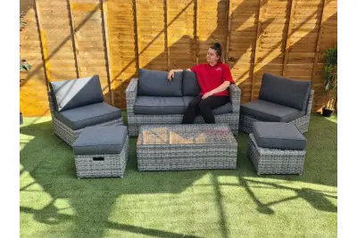 Sapcote 6pc Hideaway Lounge Set in Grey Rattan 