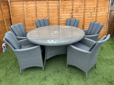 Kenilworth 6 Seater Dining Set in Grey Rattan