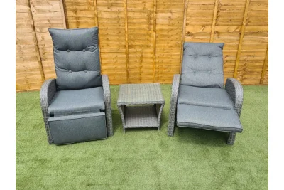 Burton Reclining Rattan Bistro Set + Built in Footrests